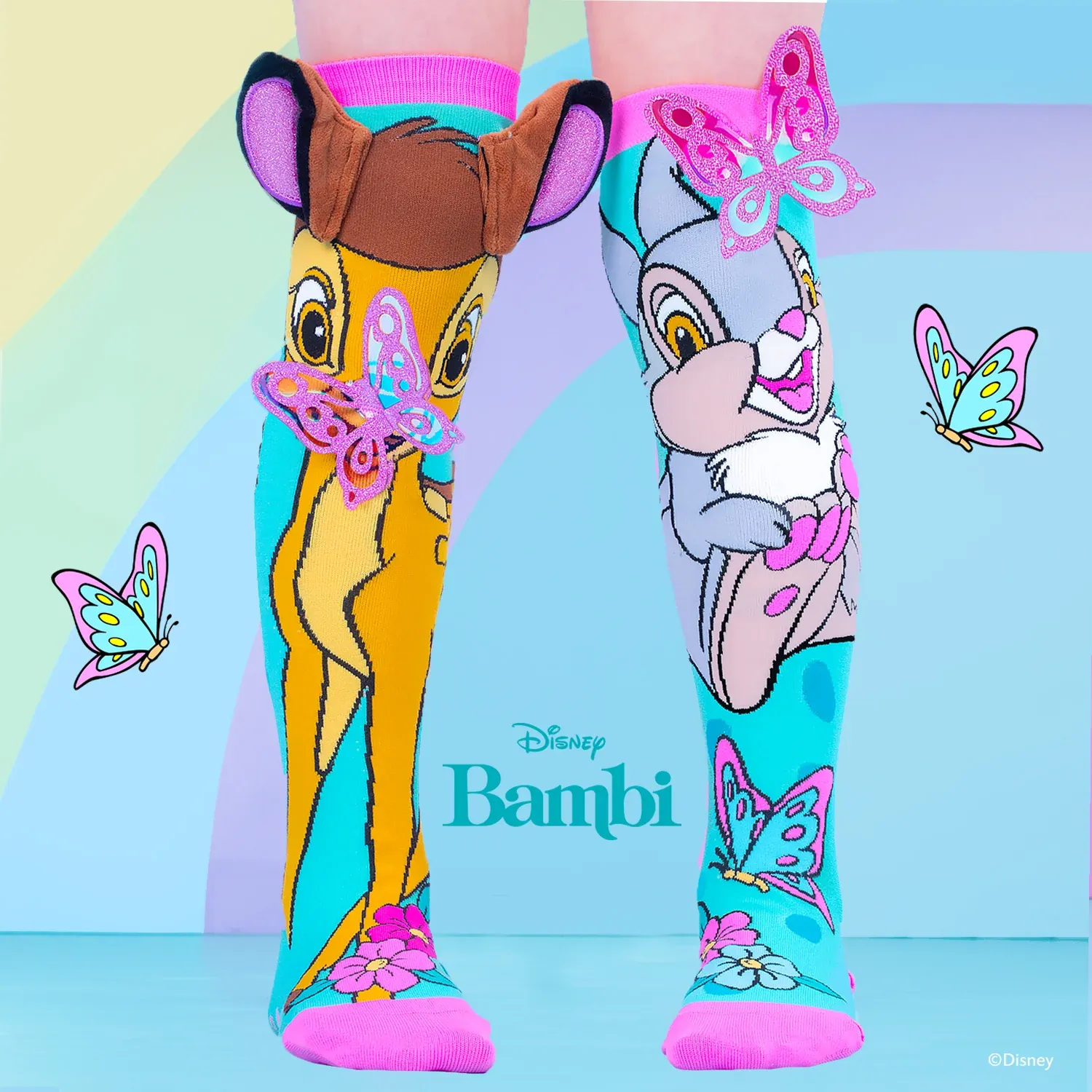 imgi_263_Bambi-and-Thumper-socks Meias 3D Bambi & Tambor com Borboletas - Imagem 1