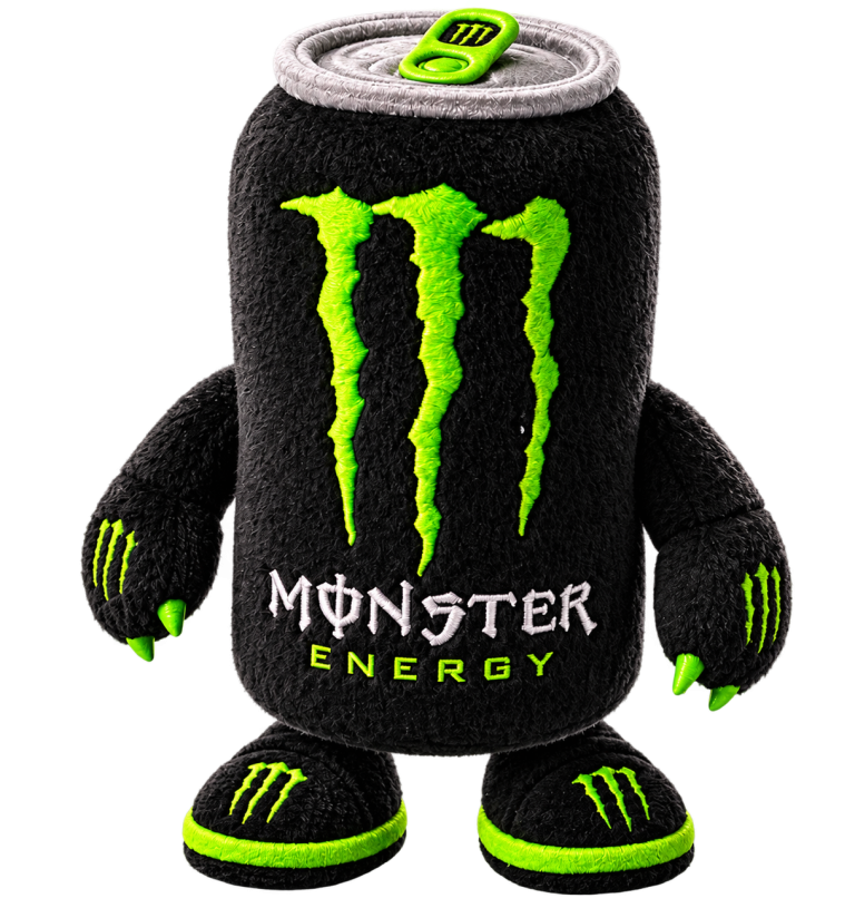 Pelúcia Monster Energy em formato de lata, 30cm, fundo transparente